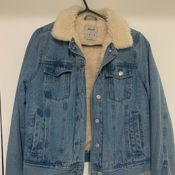 Blue Short Denim Sherpa Jean Jacket - Size 4 - Picture 2 of 4